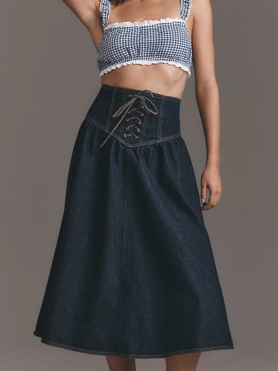 Pilcro Dresses & Skirts - Pilcro Denim Lace-Up Drop Waist Midi Skirt NWOT